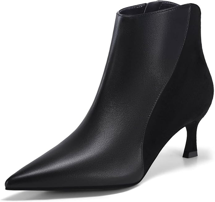 Coutgo Womens Kitten Heel Ankle Boots Pointed Toe Side Zipper Fall Winter Booties Shoes | Amazon (US)