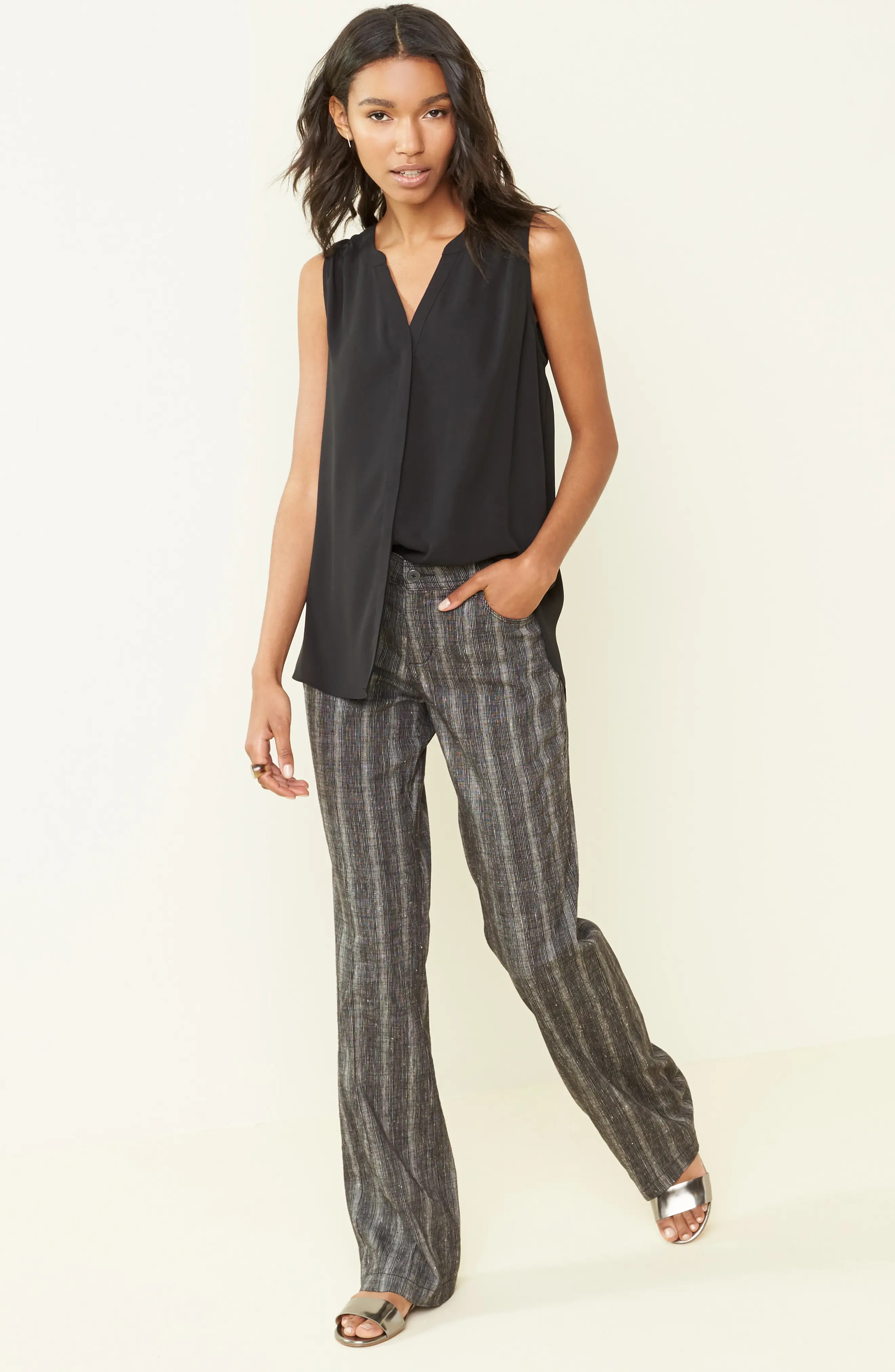 Print Pleat Back Sleeveless Split Neck Blouse (Nordstrom Exclusive) (Women) | Nordstrom | Nordstrom