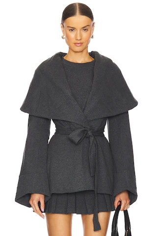 Norma Kamali Shawl Collar Peplum Jacket in Dark Heather Grey from Revolve.com | Revolve Clothing (Global)