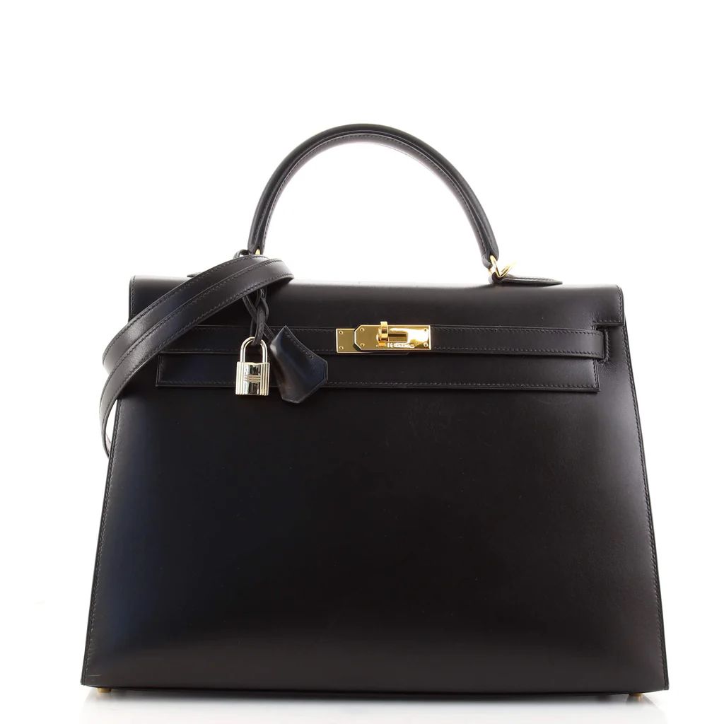 Hermes Kelly Handbag Black Box Calf with Gold Hardware 35 Black 13082517 | Rebag