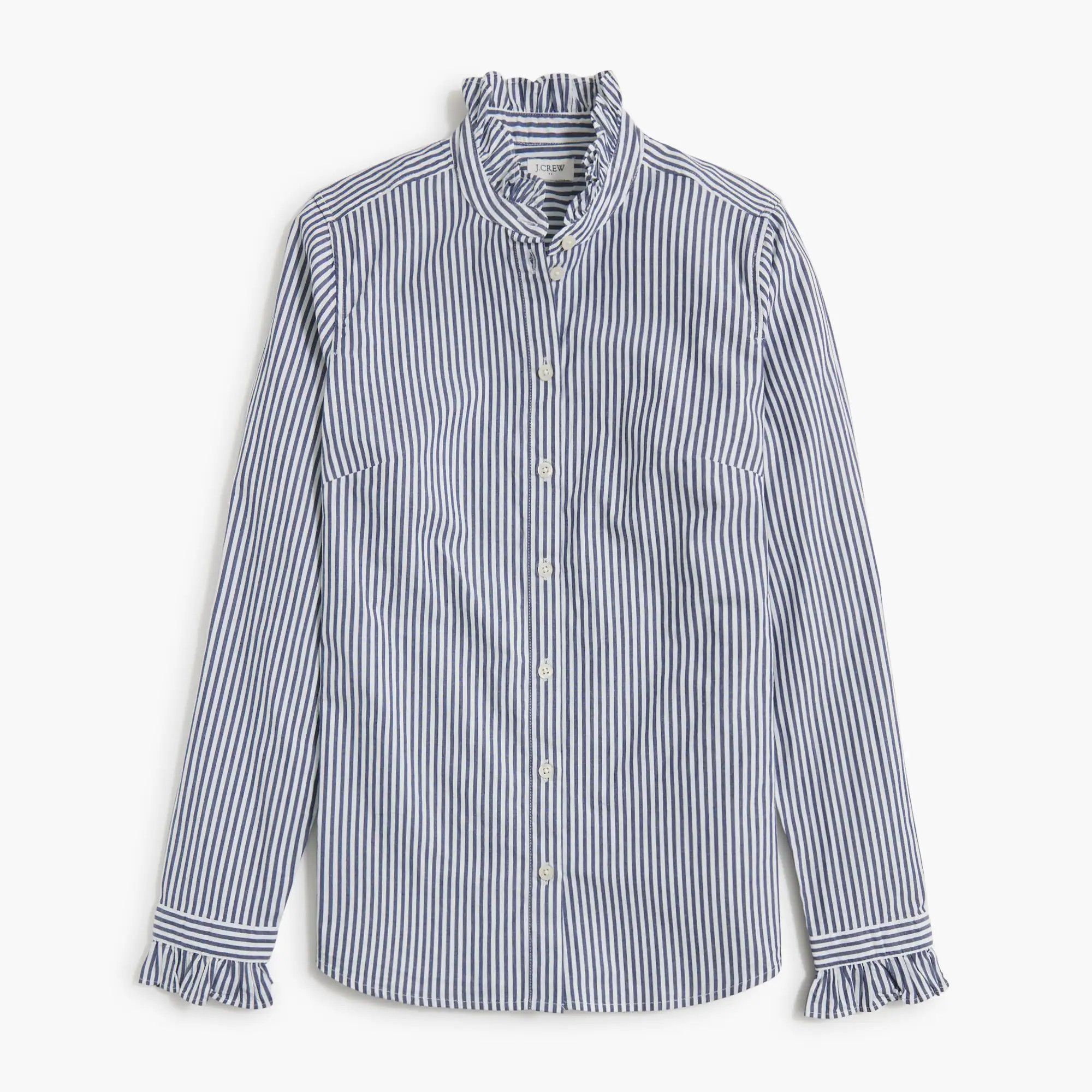 Factory: Striped Ruffleneck Button-up For Women | J.Crew Factory