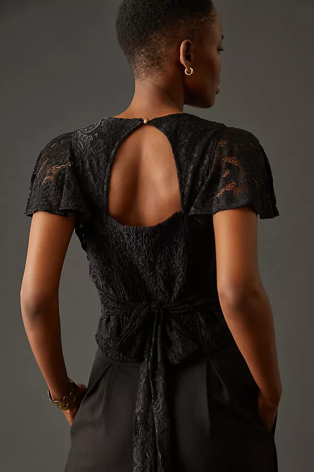 By Anthropologie V-Neck Flutter Hem Top | Anthropologie (US)