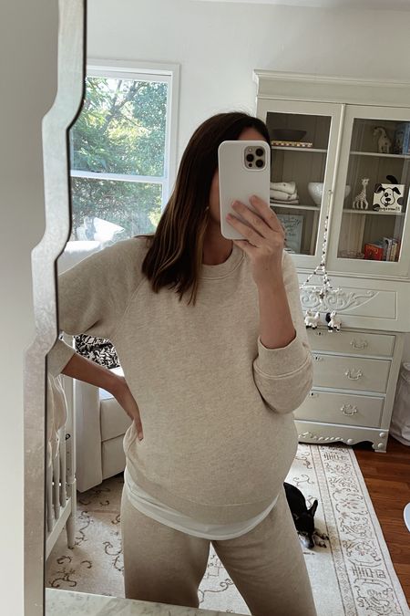 Sunday morning loungewear in the nursery  〰️ 15% off Jenni Kayne sweatshirt and sweatpants with code TYLER15. Wearing my usual size even for the bump but could have easily sized up for a more relaxed fit. 

#LTKSeasonal #LTKhome #LTKbump