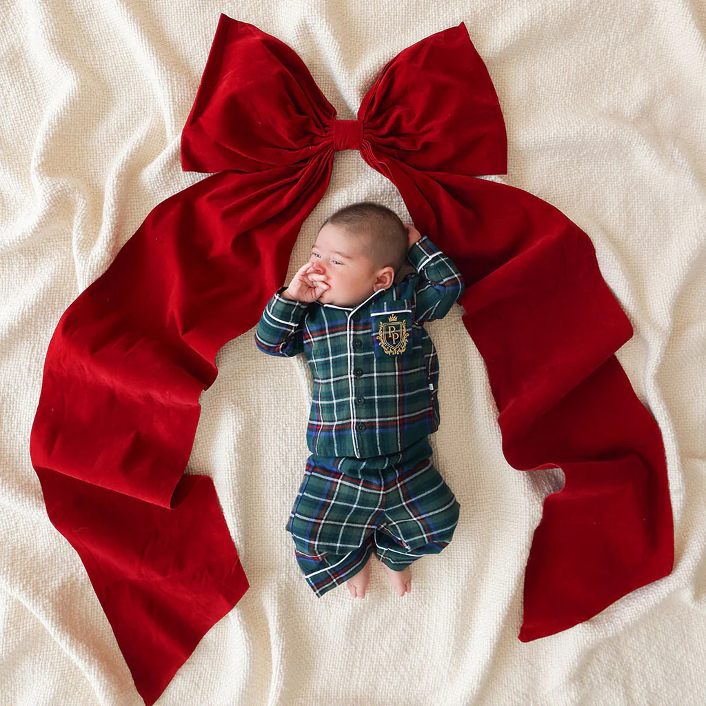 Holiday Green Long Sleeve Green Tartan Plaid Flannelette Luxe Pajama Set | Posh Peanut® | Posh Peanut