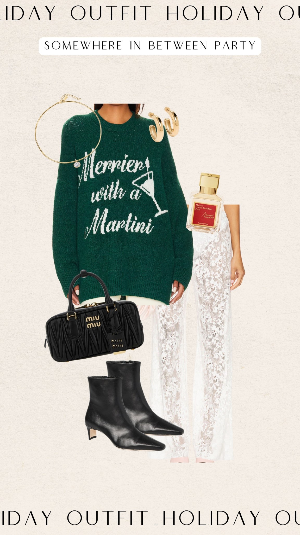 Semi casual holiday party outfit!

christmas sweater, lace pants, miu miu, black booties, holiday fashion, holiday party outfit  

#LTKgrwm #LTKHoliday