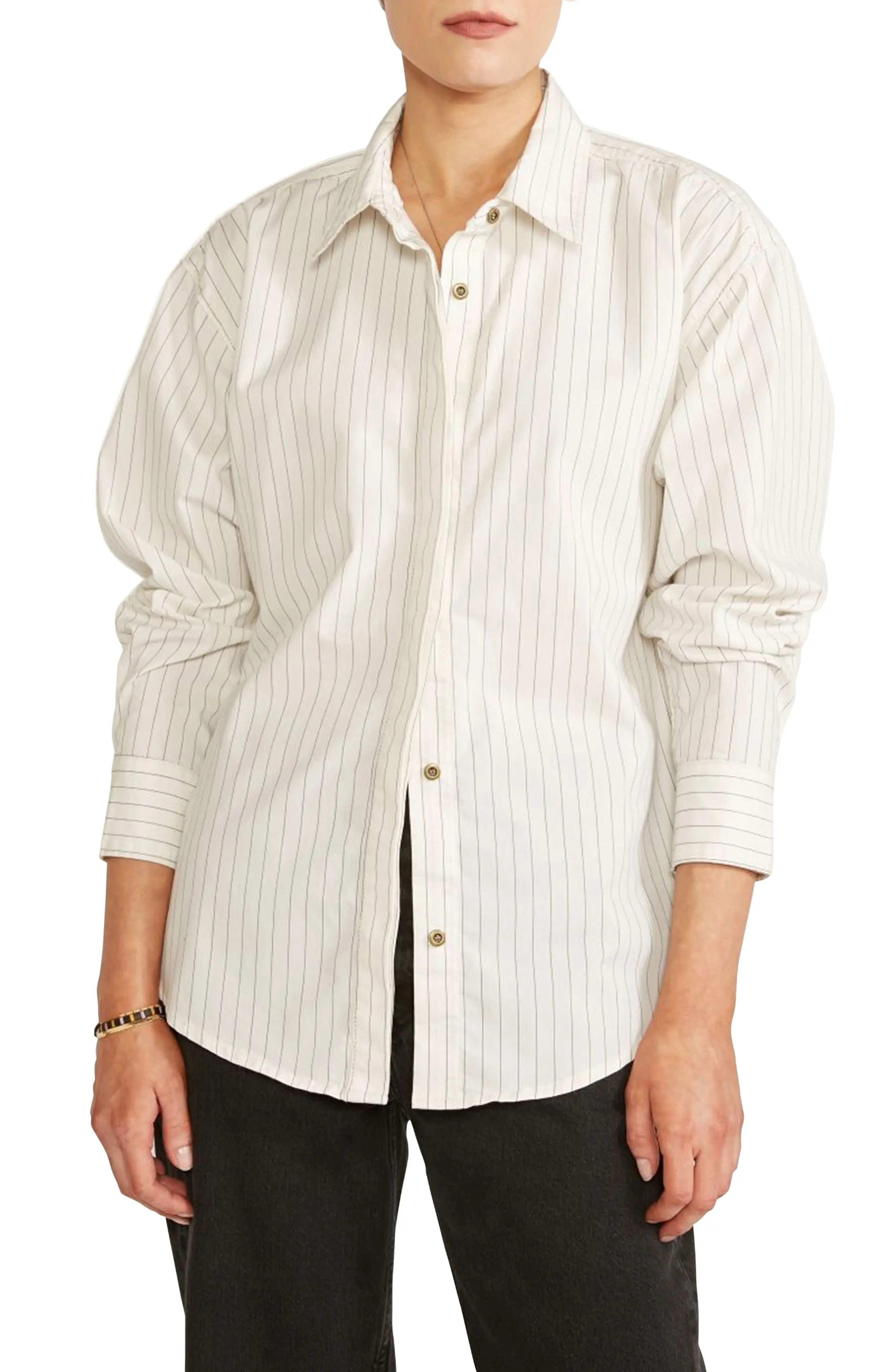 ETICA Joni Pinstripe Button-Up Shirt in Black White Stripe at Nordstrom, Size X-Small | Nordstrom