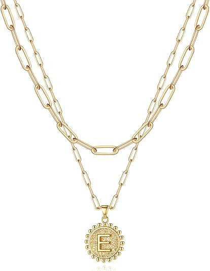 Yoosteel Gold Initial Necklaces for Women Girls, 14K Gold Plated Dainty Layering Paperclip Link C... | Amazon (US)