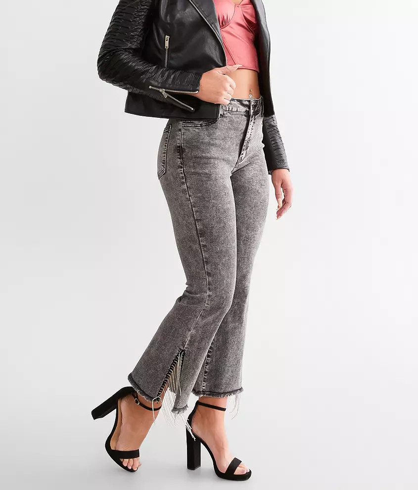 Rhinestone High Rise Cropped Flare Jean | Buckle