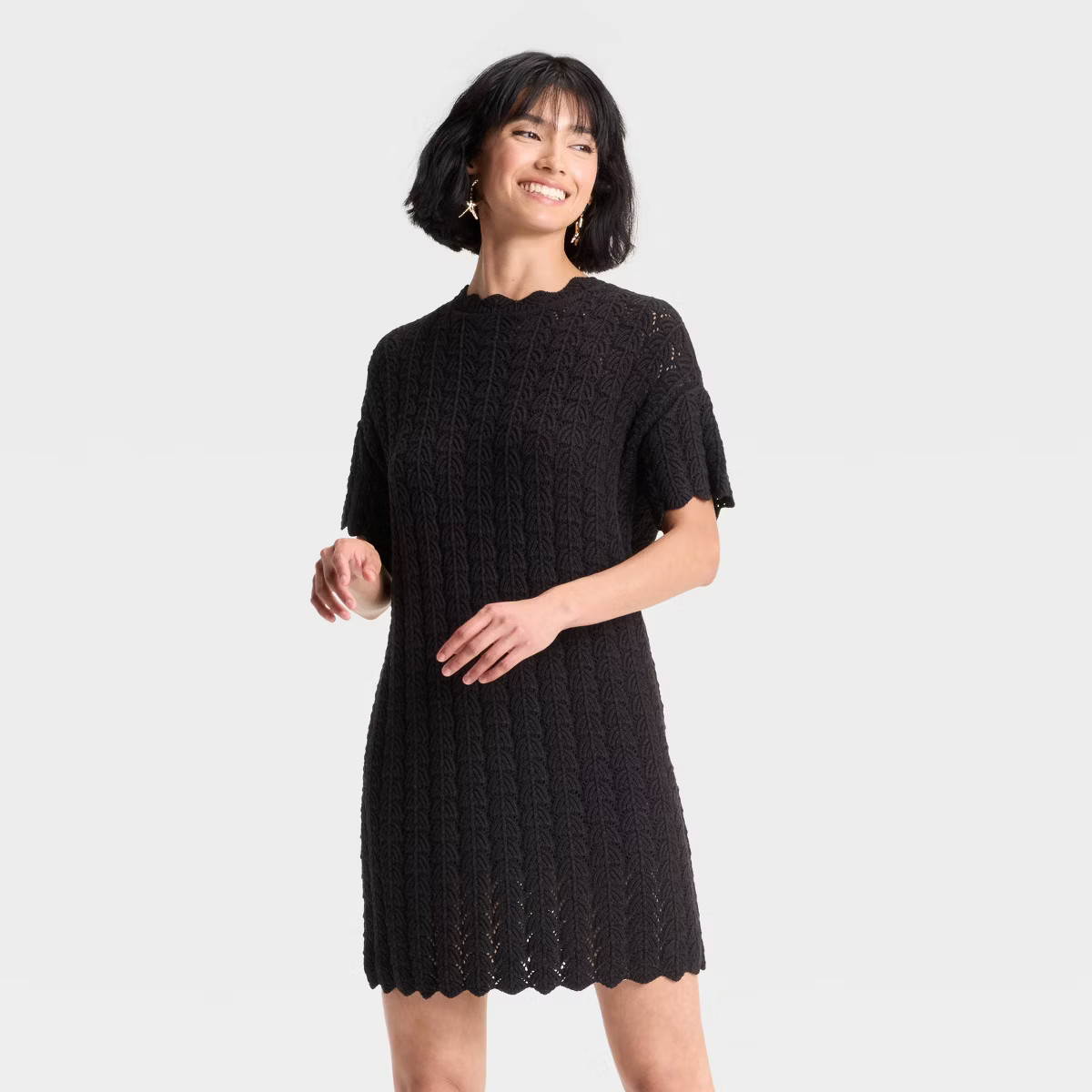 Women's Short Sleeve Pointelle Mini Sweater Dress - A New Day™ | Target