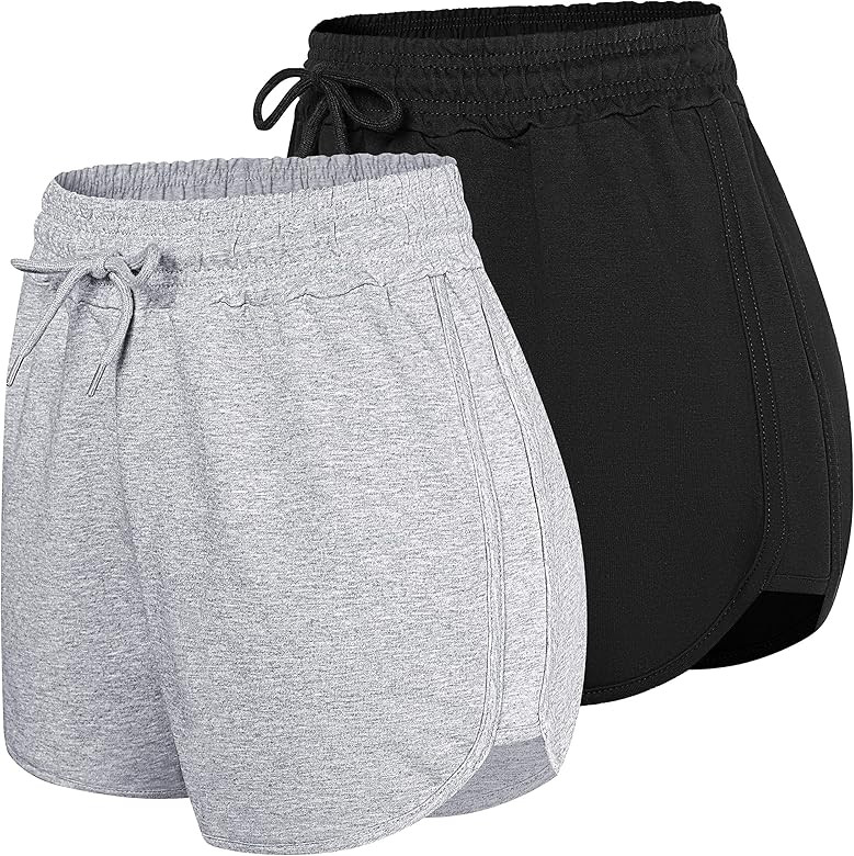 HBY 2 Pack Women's Casual Running Workout Yoga Shorts Sports Fitness Short Pants Black/Grey Small... | Amazon (US)