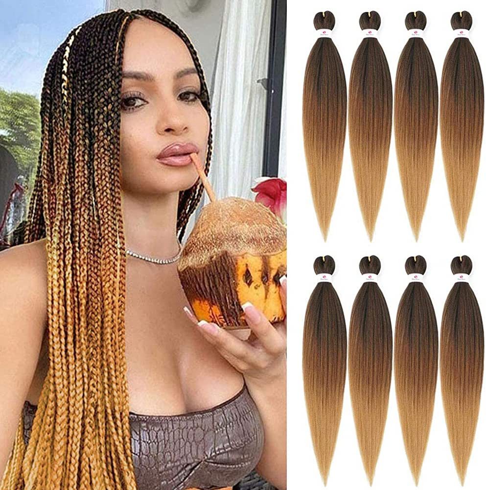 Pre-stretched Braids Hair Professional Itch Free Hot Water Setting Synthetic Fiber Ombre Yaki Tex... | Amazon (US)