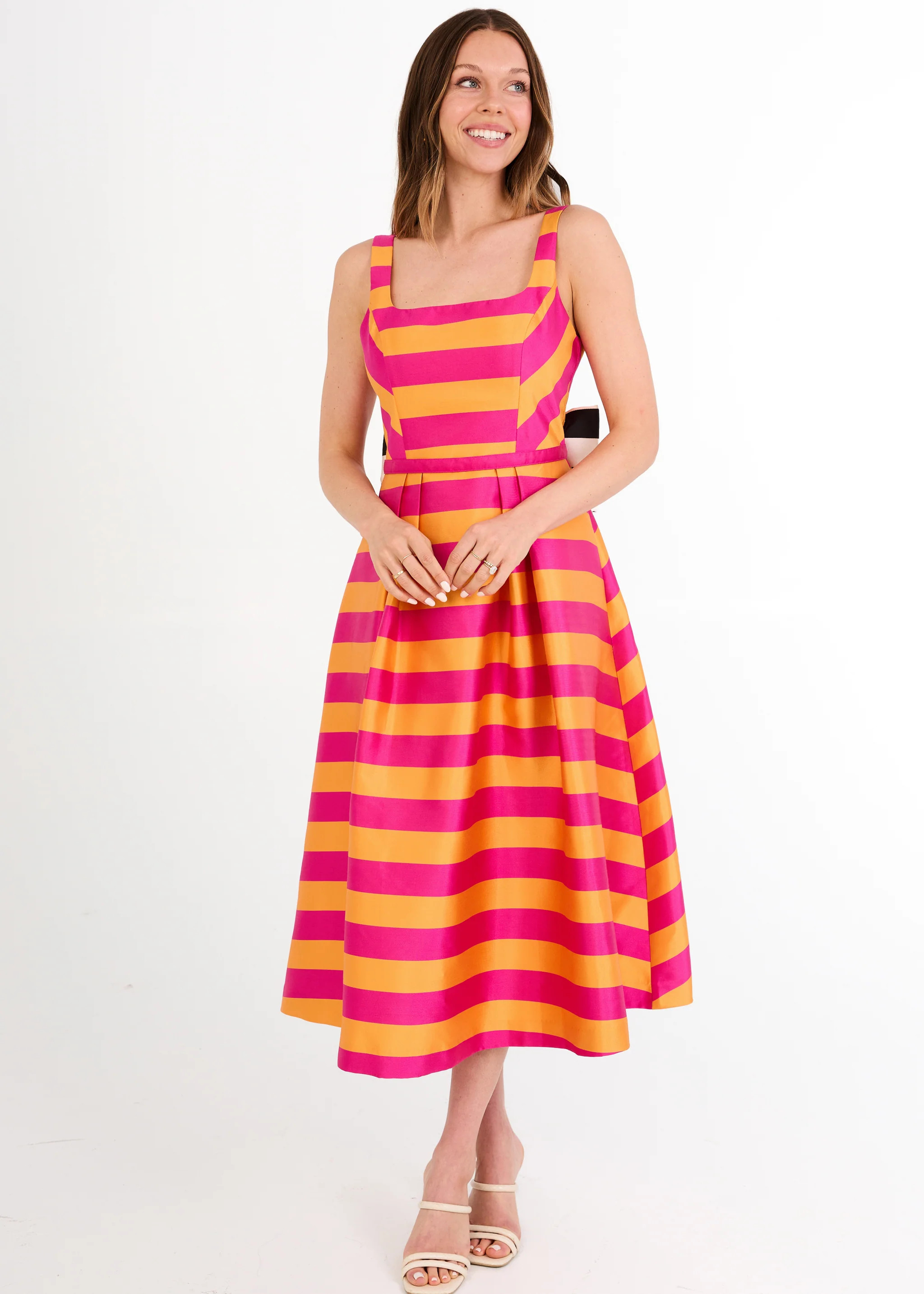 Victoria Dress Magenta Stripe Mikado | Abbey Glass