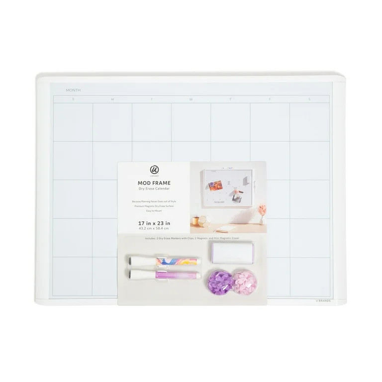 U Brands 17 x 23 in. Magnetic Dry Erase Calendar Board, White Frame - Walmart.com | Walmart (US)