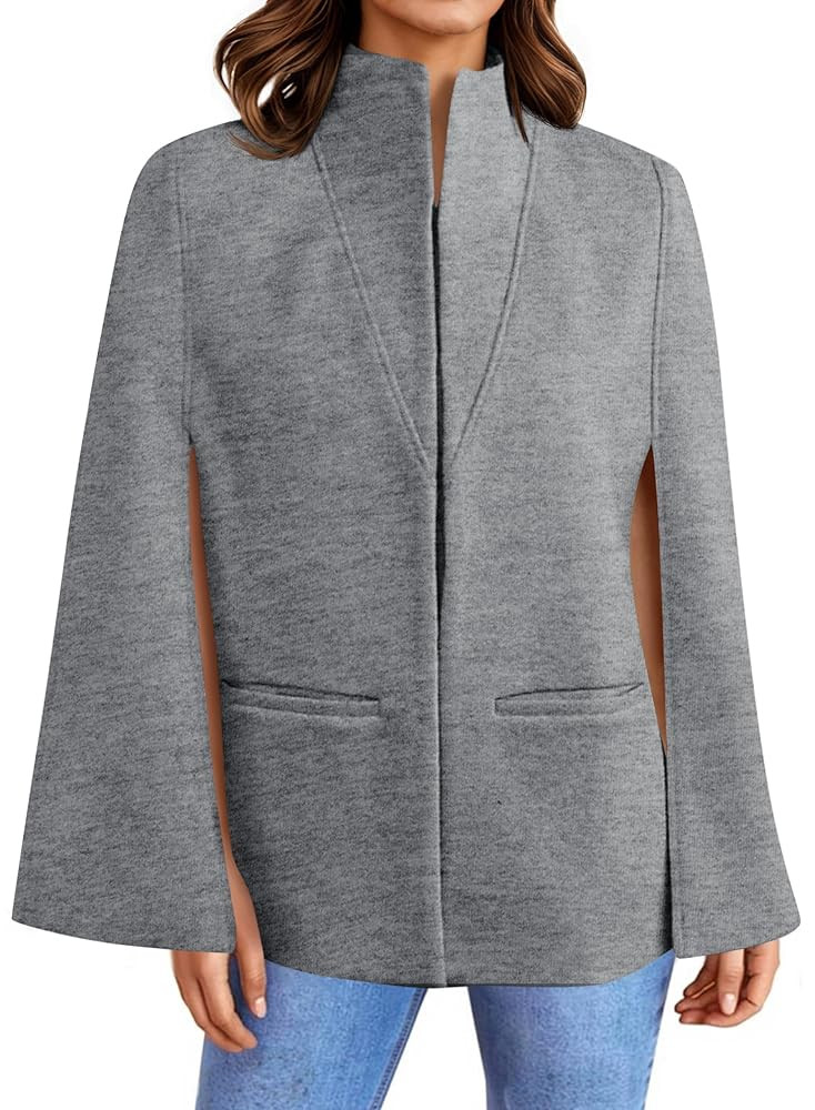Cicy Bell Womens Cape Pea Coat Work Casual Split Long Sleeve Coat Stand Collar Open Front Fall ja... | Amazon (US)