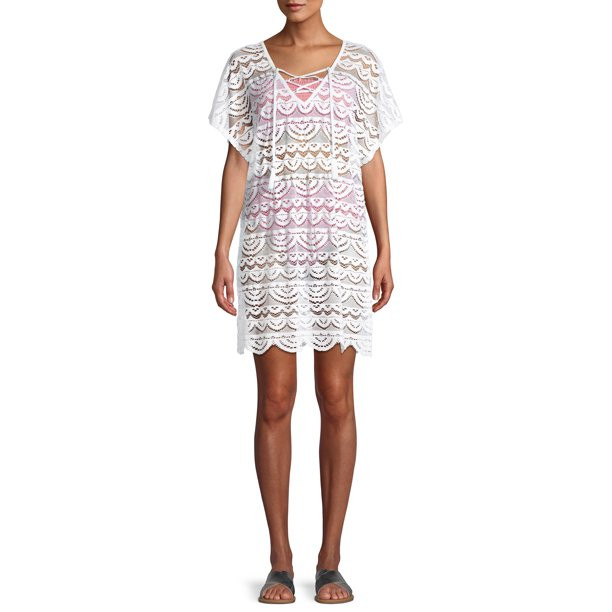 Time and Tru Women's Lace Up Crochet Swimsuit Cover Up | Walmart (US)