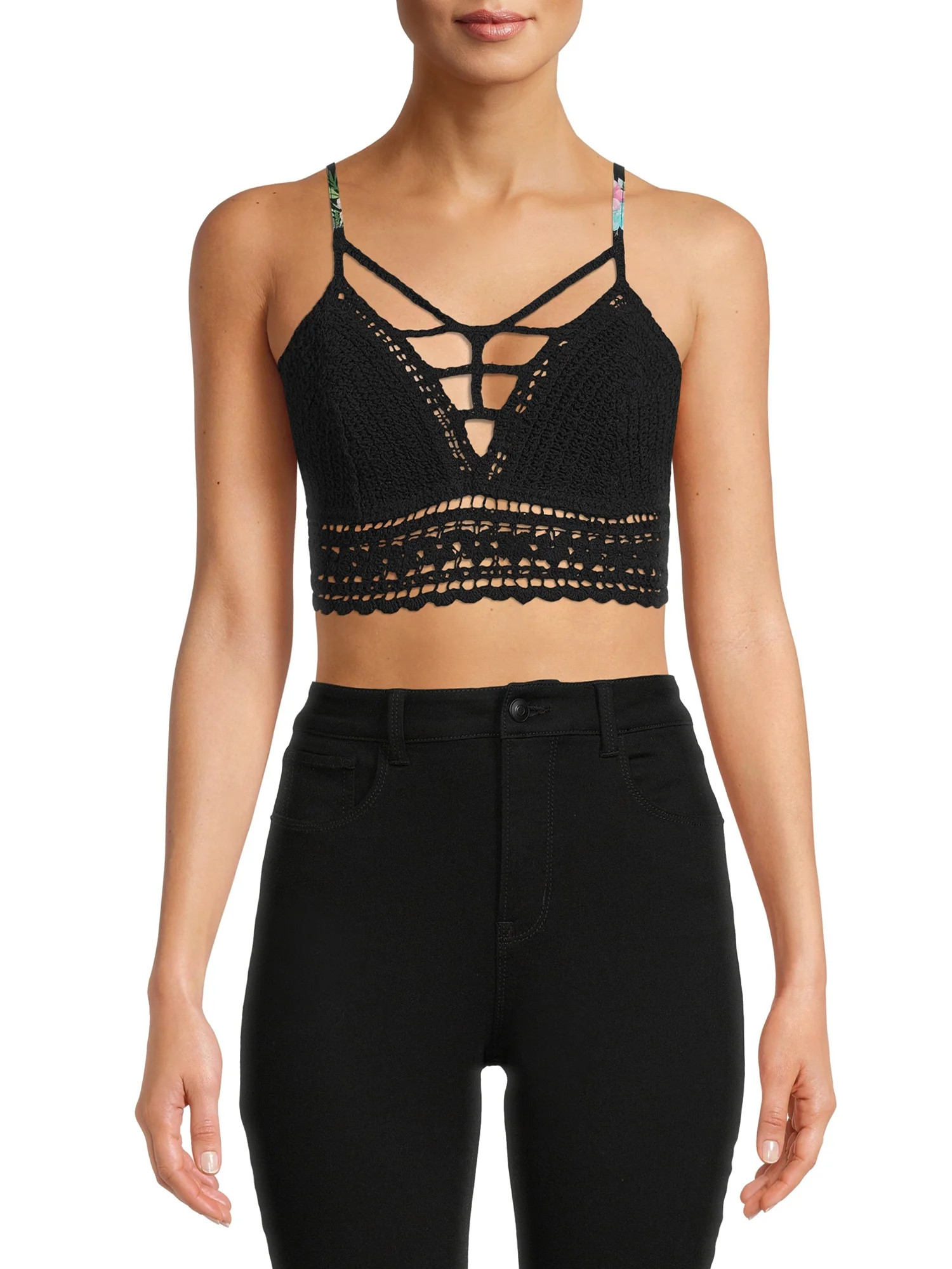 Madden NYC Juniors’ Crochet Trim Top with Tie Back | Walmart (US)