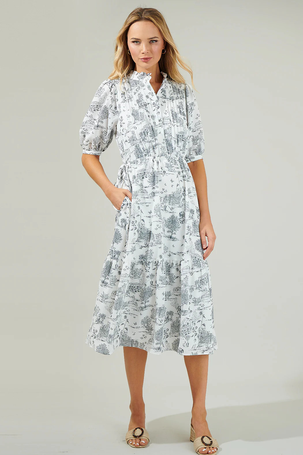 Renzo Toile Pleated Midi Dress | Sugarlips