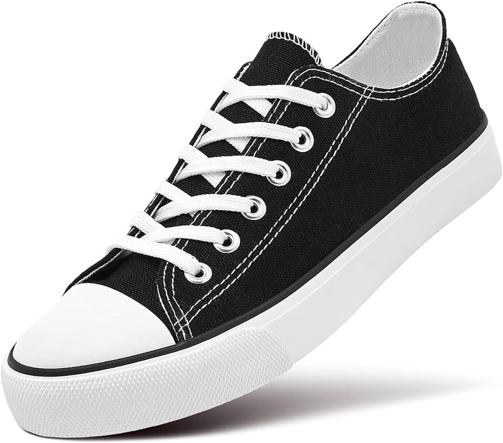 ZGR Women's Canvas Low Top Sneaker Lace-up Classic Casual Shoes Black and White | Amazon (US)