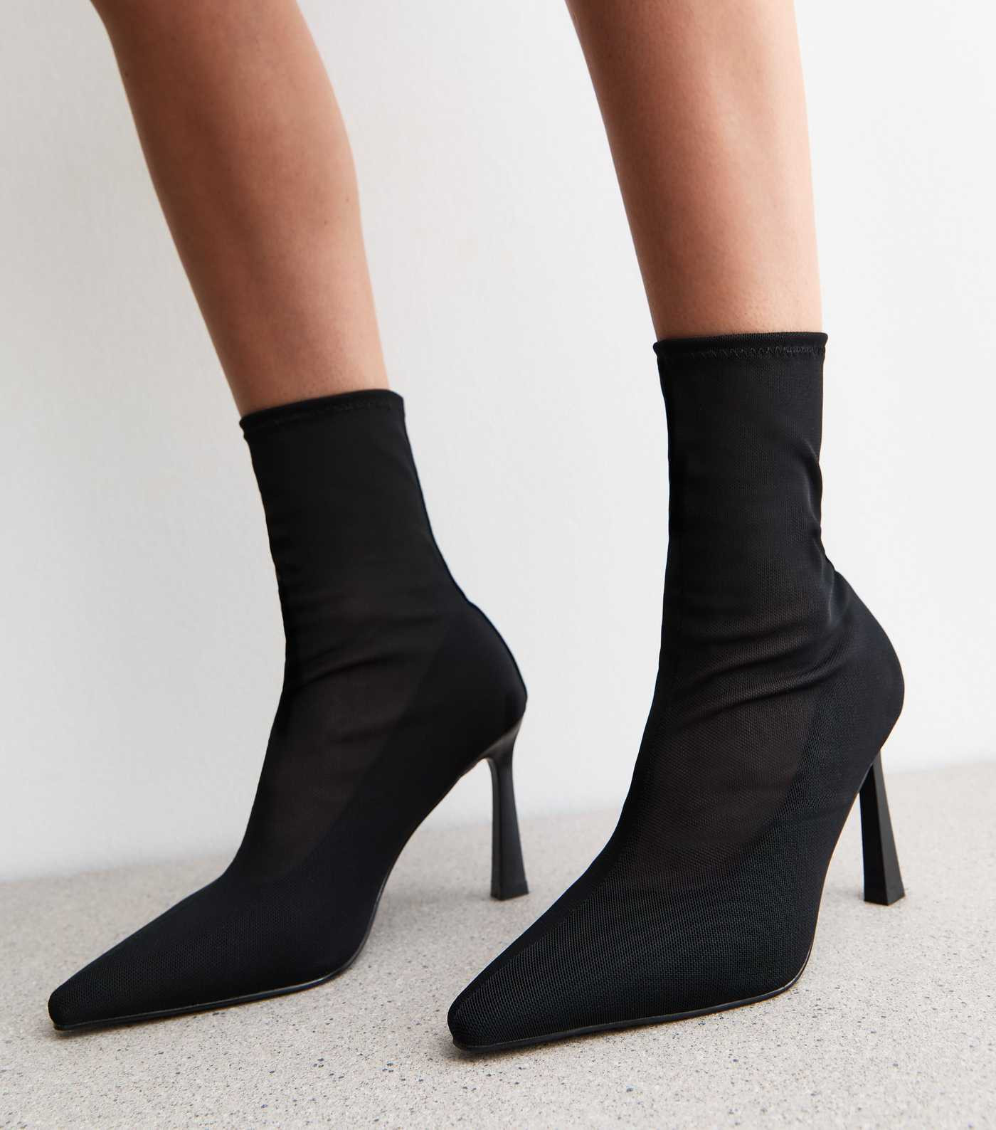 Black Mesh Stiletto Heel Ankle Boots | New Look | New Look (UK)