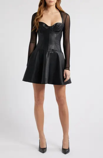 Faux Leather & Mesh Corset Minidress | Nordstrom