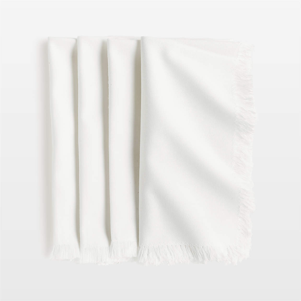Craft Crisp White Organic Cotton Fringe Napkins, Set of 4 + Reviews | Crate & Barrel | Crate & Barrel