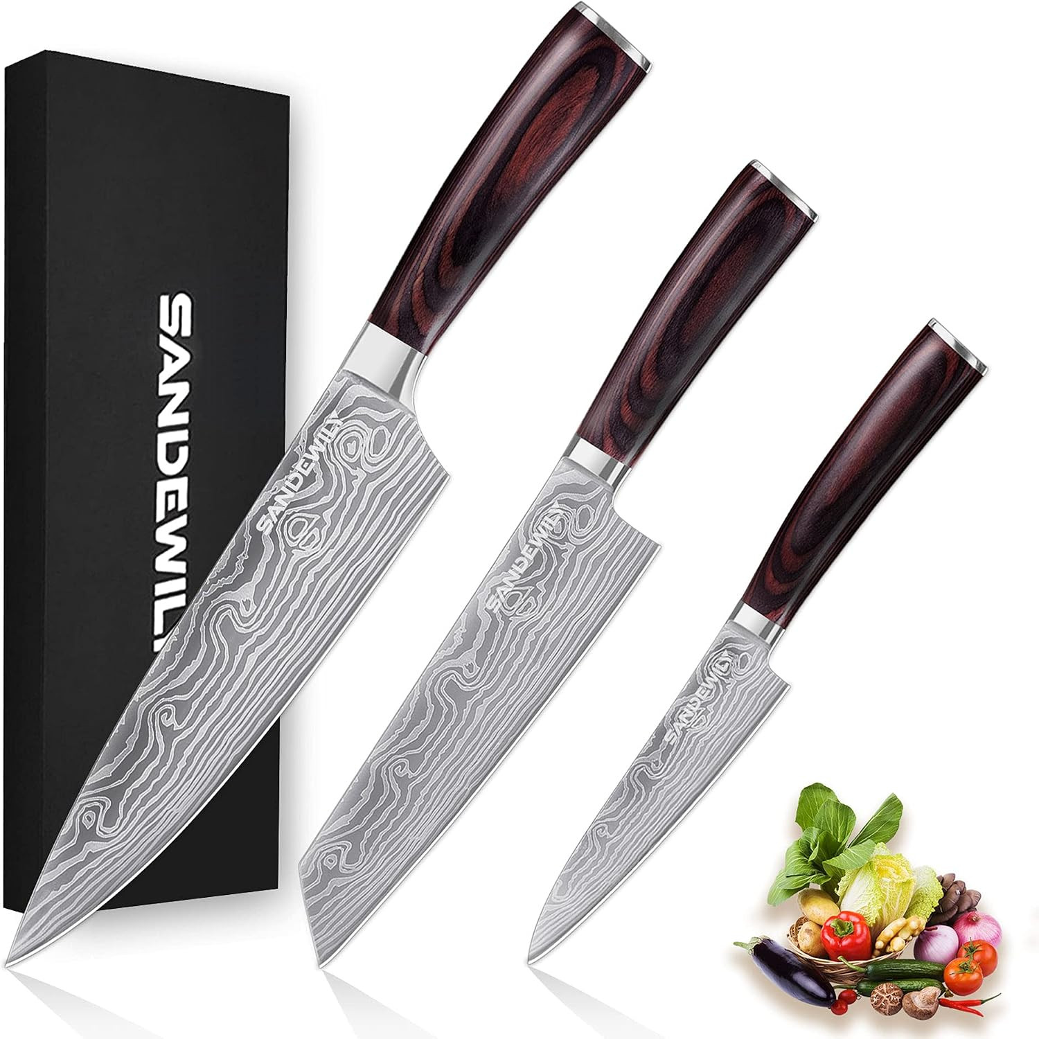 Japanese Knife Set, 3 Piece Kitchen Knives with Sheaths | Amazon (US)
