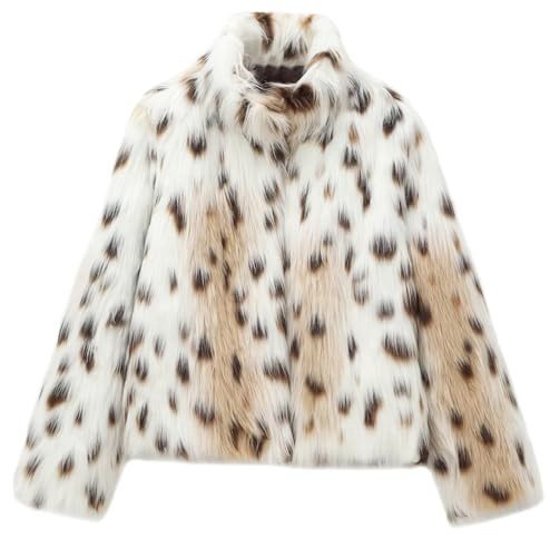 ebossy Women's Faux Fur Crop Jacket Long Sleeve Cozy Winter Warm Fluffy Leopard Pure Color Sherpa... | Amazon (US)