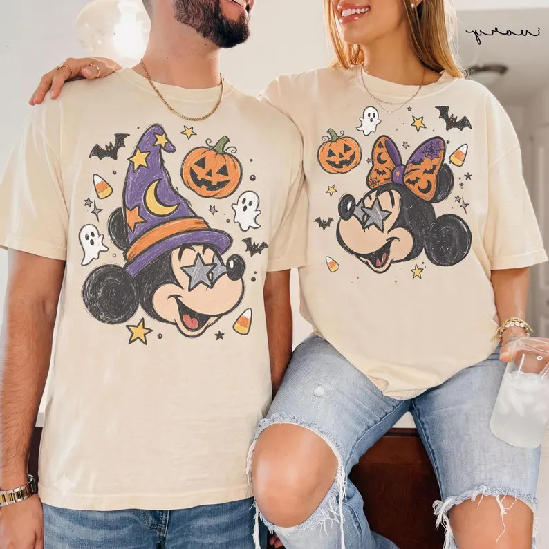Vintage Disney Fantasia Sorcerer Mickey Minnie Halloween Witch Shirt, Disney Fantasia, Disney's H... | Etsy (Global)