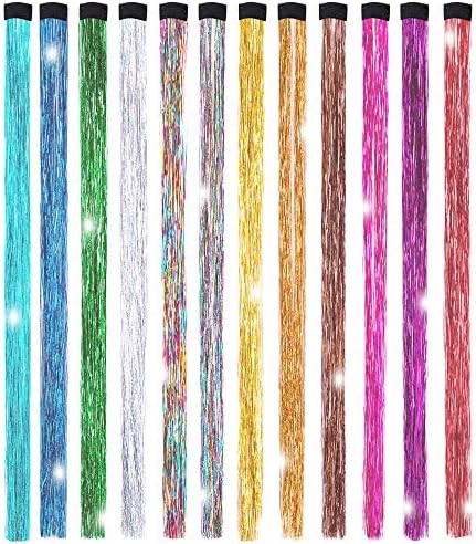 19.7 Inch Clip In Hair Tinsel Fairy Hair Tinsel Kit Clips Clip On Glitter Hair Tinsel Extensions 12  | Amazon (US)