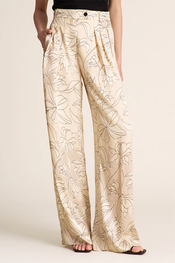 Bia Pleated Trouser - Printed Burnout :: Black/Ivory | MM LaFleur