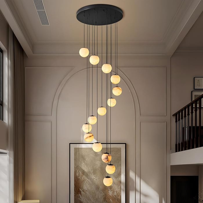 Black Alabaster Chandelier,14-Lights Staircase Chandelier for Entryway, Modern Marble Hanging Lig... | Amazon (US)