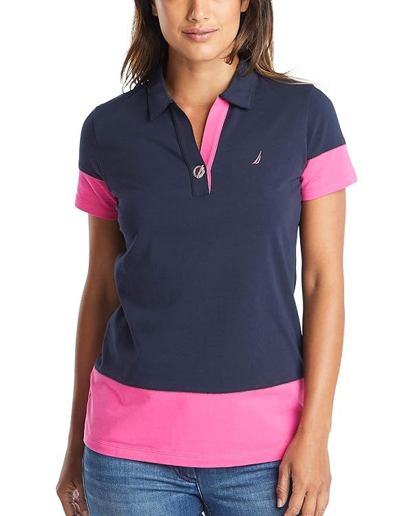 Nautica Women's Toggle Accent Short Sleeve Soft Stretch Cotton Polo Shirt | Amazon (US)