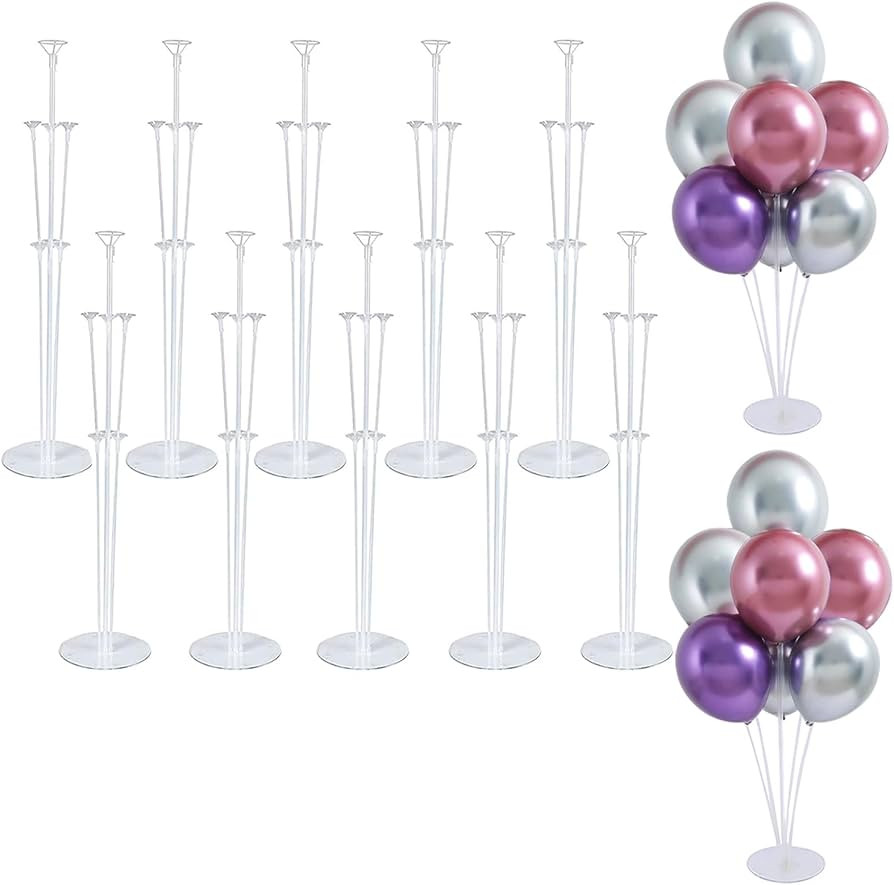 10 Sets Balloon Stand Kits, Balloon Sticks Holder with Base for Table Centerpiece Graduation Birt... | Amazon (US)