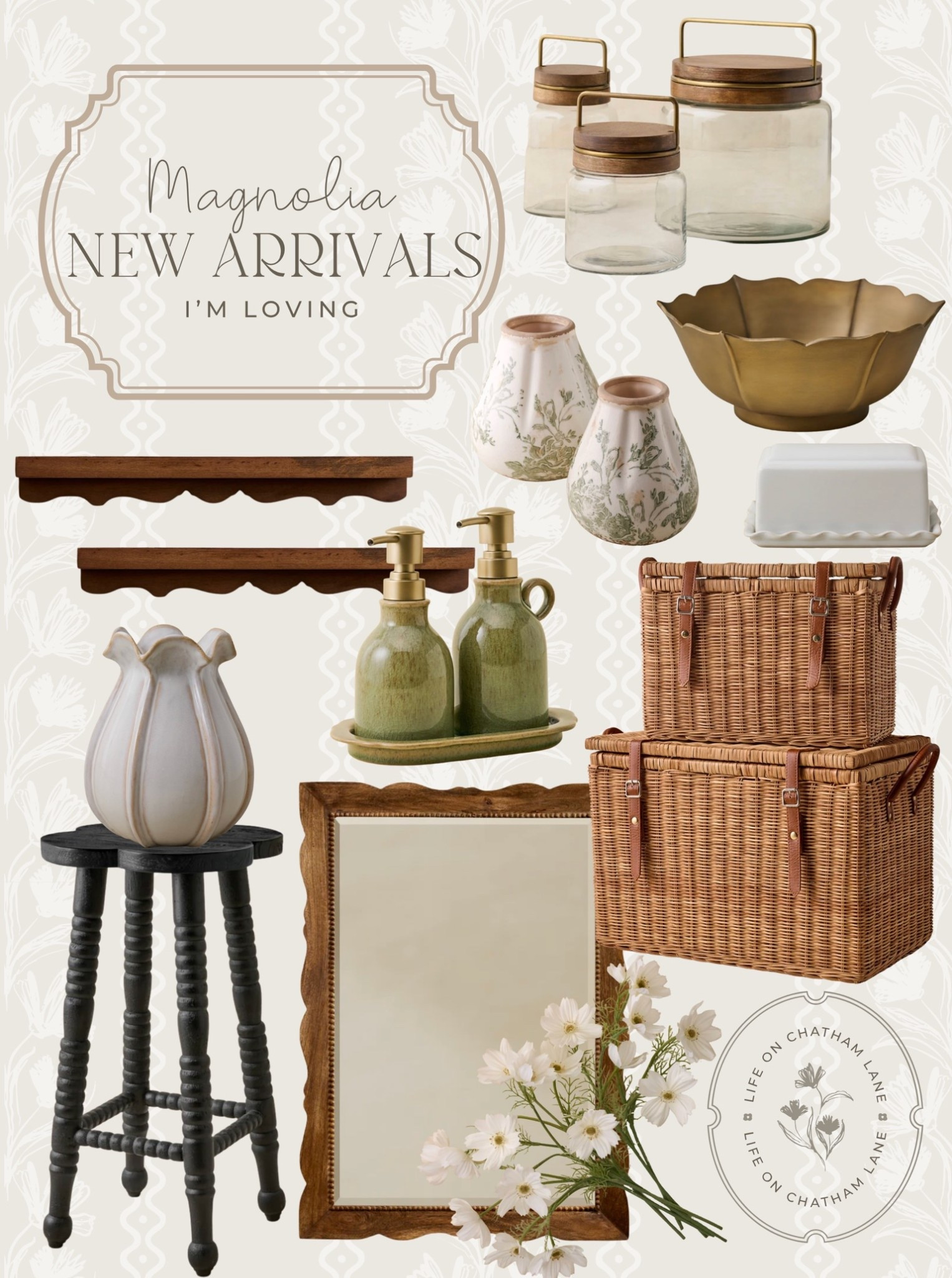 Magnolia new arrivals 😍 Love these pretty neutral and green home finds! The rattan boxes, black stool, and gold bowl are some of my favorites! 

#LTKSeasonal #LTKHome