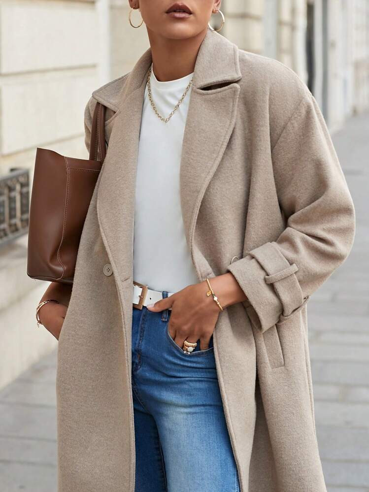 RueChic Mantel Mit Revers, Drop Shoulder | SHEIN