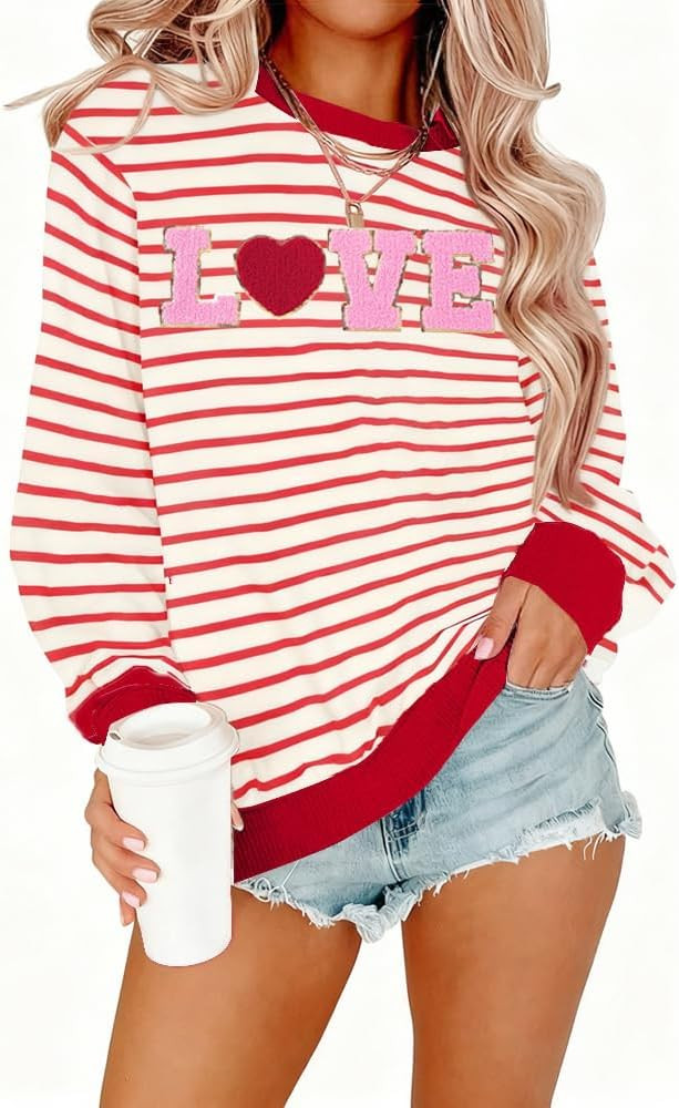 KIDDAD Valentine Sweatshirts for Women Love Heart Print Sweater Valentines Sequins Shirt Embroide... | Amazon (US)