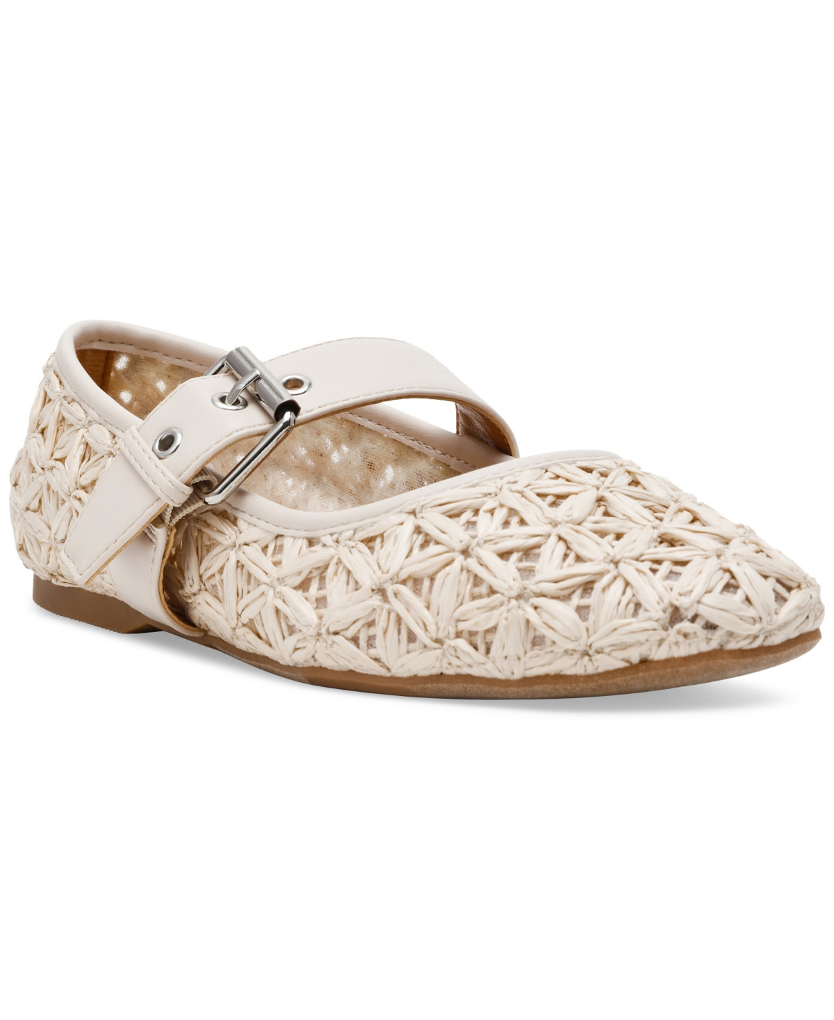 Dv Dolce Vita Women's Mellie Woven Buckle Mary Jane Flats - Ivory Raffia | Macy's