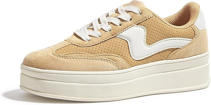 LUCKY STEP Women's Platform Fashion Sneakers Thick Sole Suede Faux Leather Classic Rubber Gum Sol... | Amazon (US)