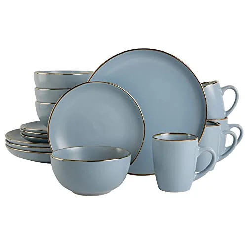 Gibson Home Rockaway Round Stoneware Dinnerware Set, Service for 4 (16pcs), Matte Blue | Walmart (US)