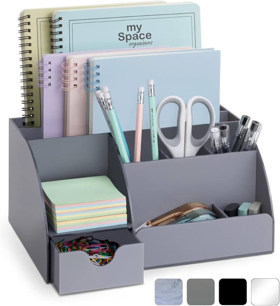 Grey Desk Organizer, 9 Compartments, Office Supplies and Desk Accessories Organizer, Office Decor... | Amazon (US)