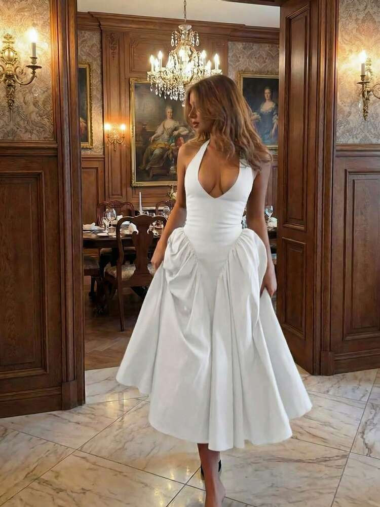 Elegant Backless Halter Neck Dress, Suitable For Commuting And Dating Party | SHEIN