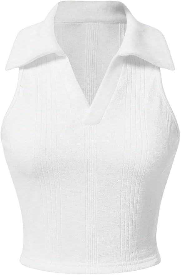 Verdusa Women's Casual Collared V Neck Sleeveless Solid Fitted Tank Tops | Amazon (US)