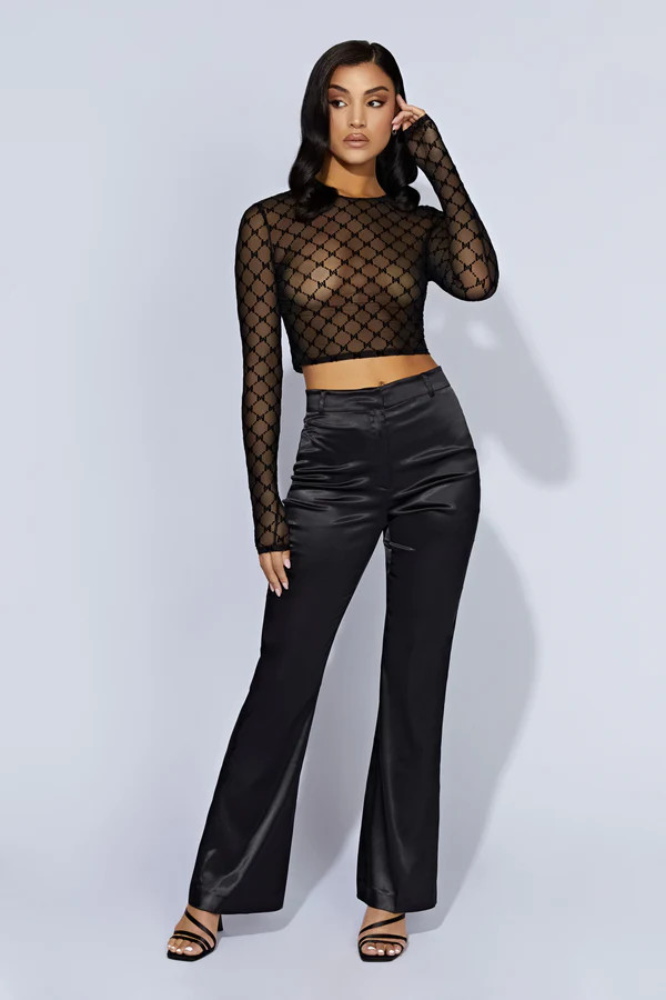 Maeva Satin Flared Pants - Black | Meshki (APAC)