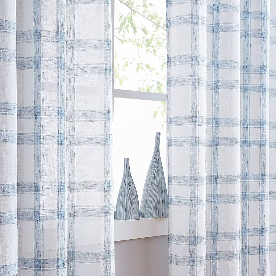 Randall Linen Curtain Panel Pairs for Living Room 63 Inch Length Geometric Check Backtab Rod Pock... | Amazon (US)