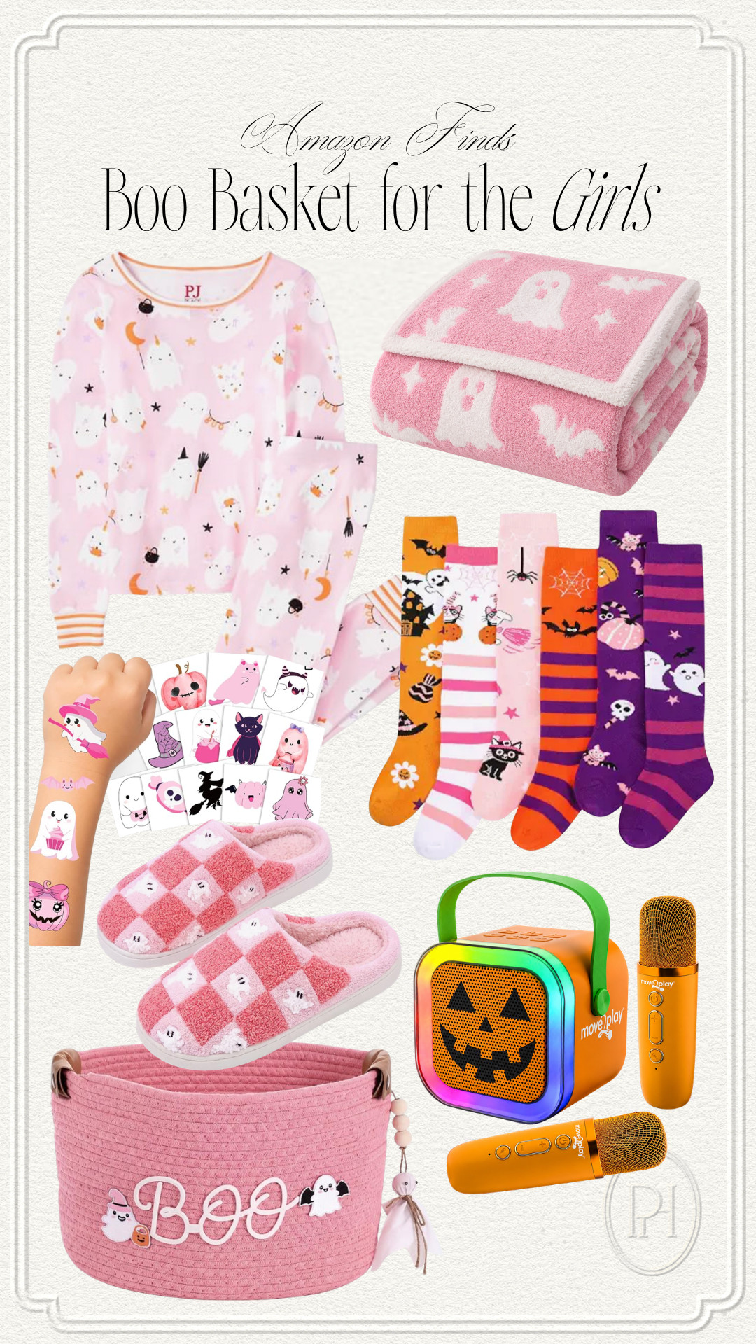 Amazon Boo Basket finds for the girls!

Halloween pajamas, pink ghost blanket, Halloween blanket, Halloween socks, kids socks, temporary tattoos, karaoke machine, pink basket, Halloween slippers, kids slippers 

 #LTKmomlife #LTKSeasonal #LTKKids