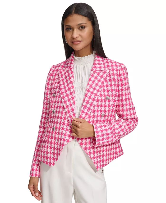 Karl Lagerfeld Women's Houndstooth Tweed Single-Button Blazer - Macy's | Macy's