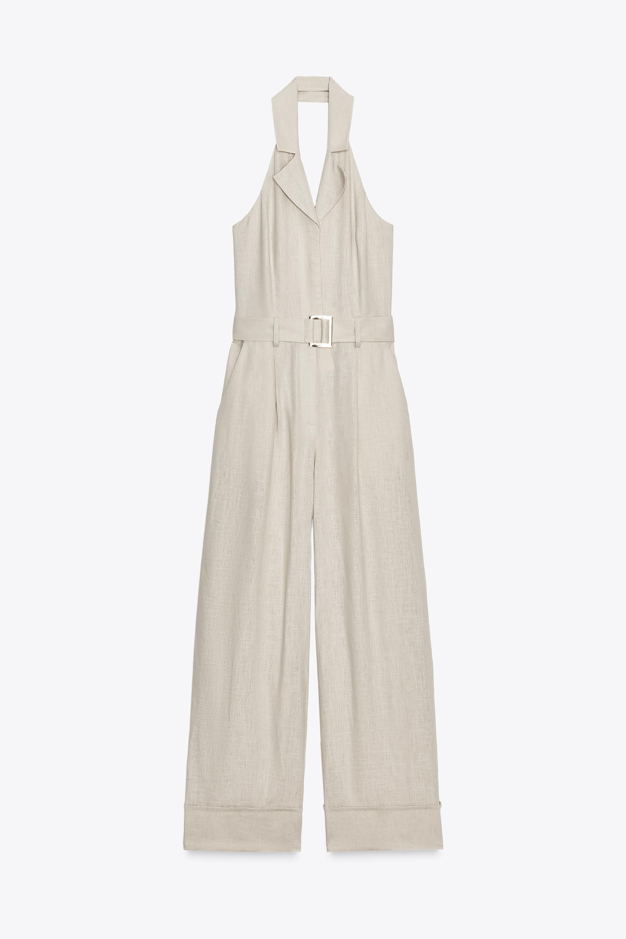 HALTER NECK LONG LINEN JUMPSUIT | Zara US