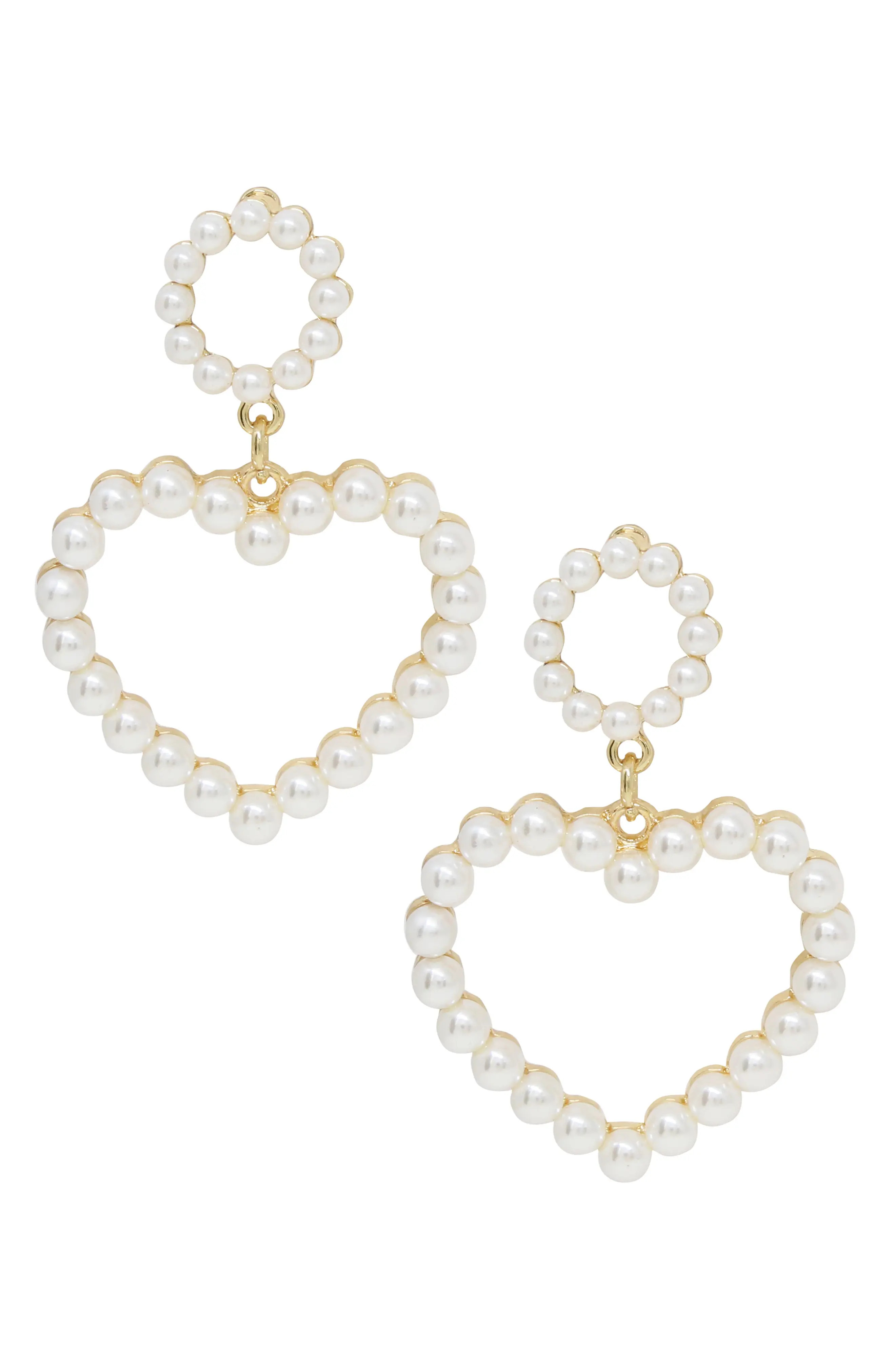 Women's Ettika Imitation Pearl Heart Earrings | Nordstrom