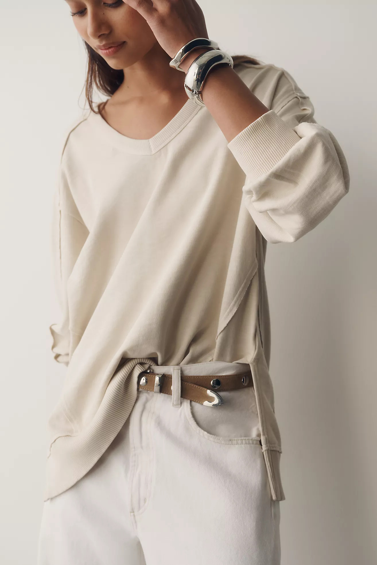Pilcro Long-Sleeve V-Neck Oversized Popover Top | Anthropologie (US)