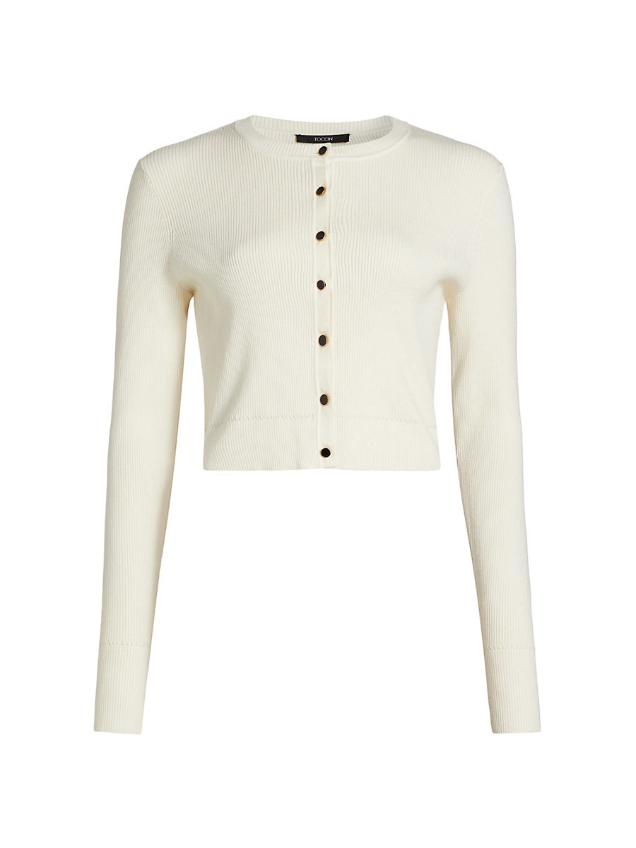 Women's Zoe Crop Crewneck Cardigan - Ivory - Size Medium | Saks Fifth Avenue